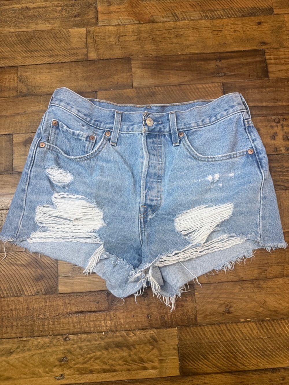 Levi's Light Blue Distressed Denim Cutoff Shorts